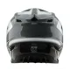 Сиво-бяла мотокрос каска Troy Lee Designs GP Shutter с геометричен дизайн, TLD лого и удължен визьор, показана от профил и отгоре