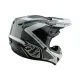 Сиво-бяла мотокрос каска Troy Lee Designs GP Shutter с геометричен дизайн, TLD лого и удължен визьор, показана от профил и отгоре