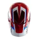 Червено-бяла мотокрос каска Troy Lee Designs GP Shutter с геометричен дизайн, сини акценти, черен визьор и множество вентилационни отвори