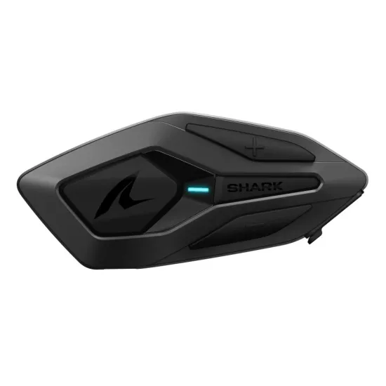 Черна комуникационна система Shark SENA DUAL с аеродинамичен дизайн, синя LED индикация и копчета за управление