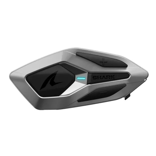 Сива комуникационна система Shark SENA MESH DUAL с компактен корпус, LED индикатор и интегриран микрофон