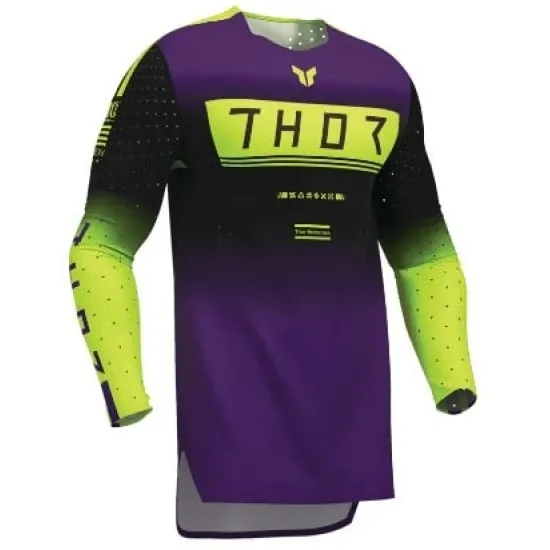 Мотокрос джърси THOR SPORTMODE GEO в черно и яркозелено с градиентни преходи, дълги ръкави и лазерни перфорации