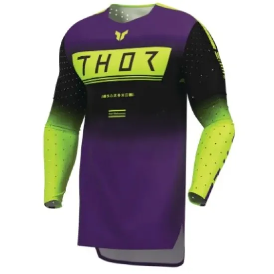 Мотокрос джърси THOR SPORTMODE GEO в черно и яркозелено с градиентни преходи, дълги ръкави и лазерни перфорации