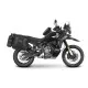 Черен adventure мотоциклет CF MOTO 800 MTX с монтирани сиви SHAD куфари от двете страни, показан в профил на бял фон