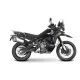 Черен adventure мотоциклет CF MOTO 800 MTX с монтирани сиви SHAD куфари от двете страни, показан в профил на бял фон