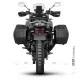 CF MOTO 800 MTX в черно с монтирани черни кубични куфари SHAD - два странични и един заден куфар, показани от страничен профил на бял фон