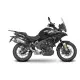 Сив мотор CF MOTO 700 MT с монтирани странични сребристи куфари SHAD и система за горен багаж