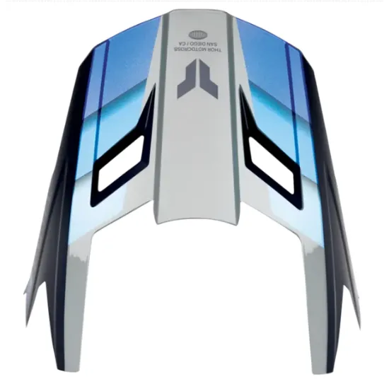 Бяла козирка за каска THOR FLEET DEFY с сини градиентни преливки, черни акценти и THOR логотип на върха