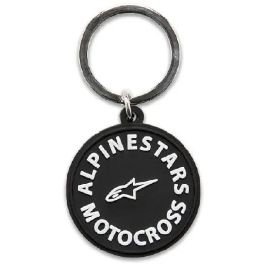 Черен кръгъл ключодържател Alpinestars с бяло лого FOB MX и метална верижка