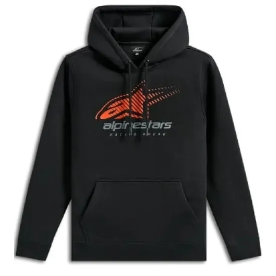 Черен мото суитшърт Alpinestars PO Pulse с качулка, червено лого отпред, централен джоб кенгуру и регулируеми шнурове