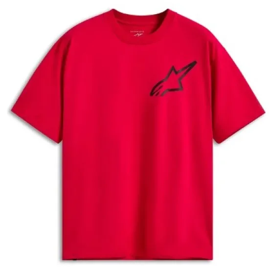 Червена oversized тениска Alpinestars с контурно черно лого Astar на предната лява страна и кръгло деколте