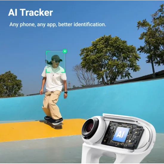 Сребрист видео стабилизатор Insta360 Flow 2 Pro с AI tracker, LED осветление, USB-C кабел и транспортна чанта