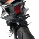 Черна стоманена стойка за номер R&G Racing, монтирана на Yamaha YZF-R9, с компактна триъгълна форма и вградена светлина за