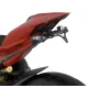 Черна стойка за номер R&G Racing на червен Ducati Panigale - изглед отстрани с LED осветление и OEM мигачи