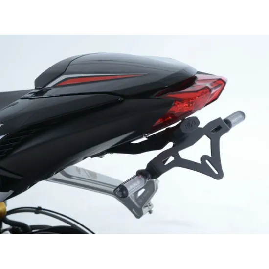 Черна стойка за номер R&G Racing на Triumph Street Triple, неръждаема стомана с прахово покритие и вградена светлина за номер