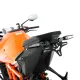 Черна метална стойка за номер R&G Racing, монтирана на оранжева KTM Duke, с интегрирани LED стоп и мигачи
