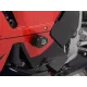 Черни краш тапи R&G Racing с капковидна форма монтирани на червен Honda CBR 600RR, показващи аеродинамичния дизайн и скритите метални фитинги