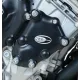 Черни протектори R&G Racing монтирани на двигател BMW S1000RR покриващи алтернатор, генератор и водна помпа с характерни овални лога