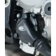 Черни протектори R&G Racing монтирани на двигател BMW S1000RR покриващи алтернатор, генератор и водна помпа с характерни овални лога