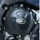 Черни протектори R&G Racing монтирани на двигател BMW S1000RR покриващи алтернатор, генератор и водна помпа с характерни овални лога