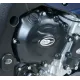 Черни протектори R&G Racing монтирани на двигател BMW S1000RR покриващи алтернатор, генератор и водна помпа с характерни овални лога