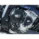 Черни протектори R&G Racing монтирани на двигател BMW S1000RR покриващи алтернатор, генератор и водна помпа с характерни овални лога