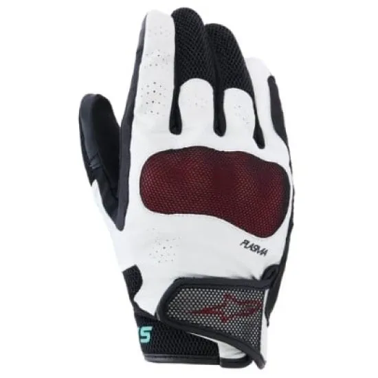 Дамски мото ръкавици Alpinestars Mogress Air в бяло и черно с перфорации, червени акценти по дланта и къс велкро маншет