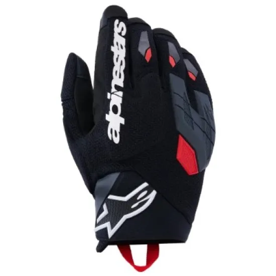 Черни текстилни мото ръкавици Alpinestars Durack с червени и сиви акценти, TPR протектори на кокалчетата и велкро маншет