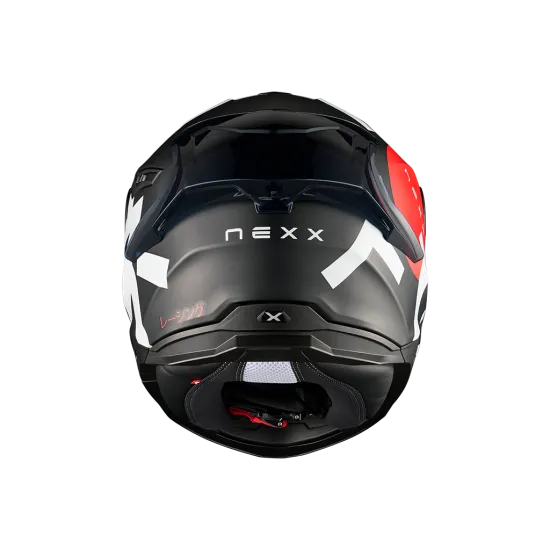 Черна матова модуларна каска NEXX Y100R с бели графични елементи, тъмен визьор и повдигащо се брадово покритие