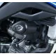 Черни краш тапи R&G Racing с капковиден дизайн монтирани на синя Suzuki GSX-S125, видим характерният R&G лого и подвижната капачка
