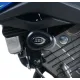 Черни краш тапи R&G Racing с капковиден дизайн монтирани на синя Suzuki GSX-S125, видим характерният R&G лого и подвижната капачка