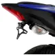 Черна триъгълна стойка за номер R&G Racing монтирана на Yamaha YZF-R125 в синьо, с LED осветител и оригинални мигачи