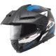 Модулна каска SCHUBERTH E2 Trail Blue с графичен дизайн в сиво, синьо и бяло, отворена брадичка и регулируема козирка