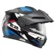 Модулна каска SCHUBERTH E2 Trail Blue с графичен дизайн в сиво, синьо и бяло, отворена брадичка и регулируема козирка