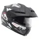 Сива адвенчър каска SCHUBERTH E2 Trail Grey с бяло-червен дизайн, регулируема козирка, двоен подбрадник и вентилационни отвори