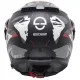 Сива адвенчър каска SCHUBERTH E2 Trail Grey с бяло-червен дизайн, регулируема козирка, двоен подбрадник и вентилационни отвори