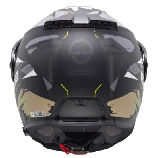 Каска Schuberth E2 Trail Green в камуфлажен дизайн със зелени и кафяви тонове, регулируема козирка, прозрачен визьор и вентилационни отвори