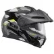 Сива модулна каска SCHUBERTH E2 Trail Yellow с жълти акценти, динамични графични елементи, интегрирана козирка и подвижна брадичка