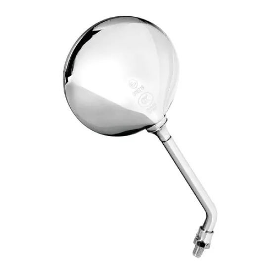 Чифт хромирани кръгли огледала Opal Chrome за мотор - лъскаво хромирано тяло, полирано стебло и резба M10x1,25, показани от предна и задна страна