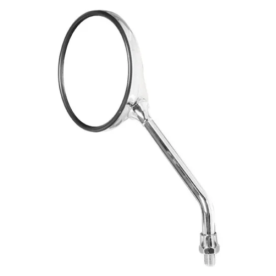 Чифт хромирани кръгли огледала Opal Chrome за мотор - лъскаво хромирано тяло, полирано стебло и резба M10x1,25, показани от предна и задна страна