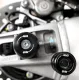 Черни краш тапи R&G Racing конусовидна форма монтирани на ост задно окачване Aprilia Tuono с дискова спирачка