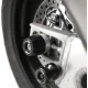 Черни краш тапи R&G Racing конусовидна форма монтирани на ост задно окачване Aprilia Tuono с дискова спирачка