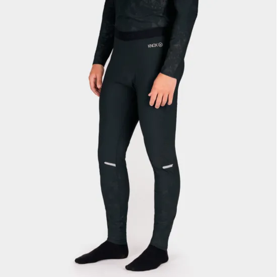 Черно термо долнище Knox Dual Active Base Layer с рефлективни елементи над коленете и широк ластик с лого, снимано отпред и