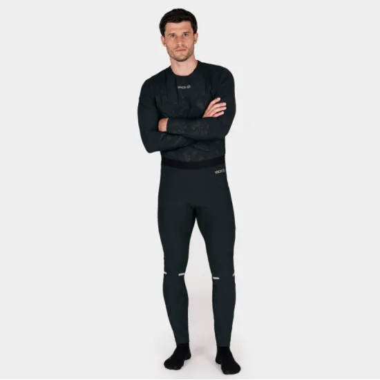 Черно термо долнище Knox Dual Active Base Layer с рефлективни елементи над коленете и широк ластик с лого, снимано отпред и