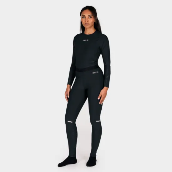 Черно термо долнище Knox Dual Active Base Layer с рефлективни елементи над коленете и широк ластик с лого, снимано отпред и