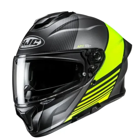 HJC C71 Morix MC3HSF каска в матово черно с флуоресцентно жълти и сиви акценти, прозрачен визьор и APC лого