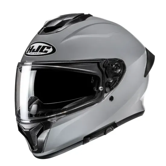 Каска HJC C71 в матово сиво Nardo Gray с прозрачен визьор, вентилационни отвори на купола и черни детайли около механизма на