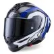 Alpinestars Supertech R10 Arius каска в черно, синьо и бяло - преден изглед с тонирано визьор и карбонова черупка
