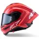 Alpinestars Supertech R10 Arius в червено с тъмен визьор, бял графичен акцент и черен подбрадник - изглед отпред, отзад и от