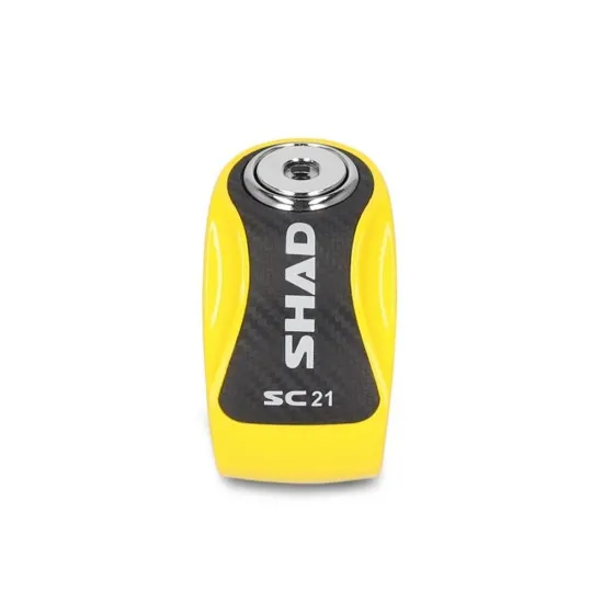 Жълта дискова ключалка SHAD SC21 с карбонов панел, хромиран щифт 6мм и push-down система за мотоциклет